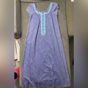 Liberty House Hilda Hawaii - Purple Floral Dress Muumuu with Blue Trim and Lace